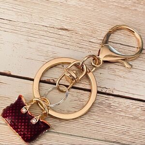 NWT Gold Bling Bling Metal Red Purse Handbag Lobster Clasp Keyring Keyholder Key